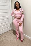 Women Printed Zipper Hoodies & Bell Bottom Pant Two Piece Set
