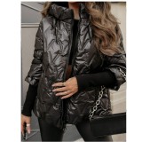 Women Fall Winter Hooded Long Sleeve Patchwork Padded Jacket