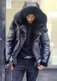 Winter Men'S Pu Leather Wool One-Piece Short Coat Hooded Men'S Jacket