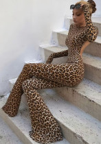 Women's Leopard Print Slim Fit Long Sleeve Low Back Jumpsuit Women's Leopard Print Slim Fit Long Sleeve Low Back Jumpsuit
