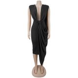 Women's Elegant Deep V Neck Hollow Out Low Back Slim Fit Dress