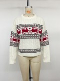 Fall Winter Women's Christmas Jacquard Round Neck Sweater