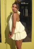 Women's Chic Halter Neck Low Back Solid Color Ruffle A-Line Mini Dress