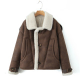 Women's Streetwear Turn-Down Collar Loose Suede Sherpa-Lined Jacket