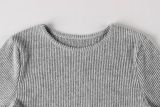 Fall Winter Women's Casual Ribbed Round Neck Cropped Top and High Waist Slim Fit Pants Set