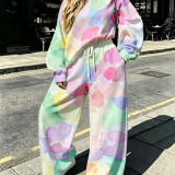 Women's Casual Loose Long Sleeve Top and Wide Leg Pants Two-Piece Set