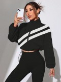 Fall Winter Women's Colorblock Diagonal Striped Stand Collar Cropped Sun Protection Jacket