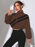 Fall Winter Women's Colorblock Diagonal Striped Stand Collar Cropped Sun Protection Jacket
