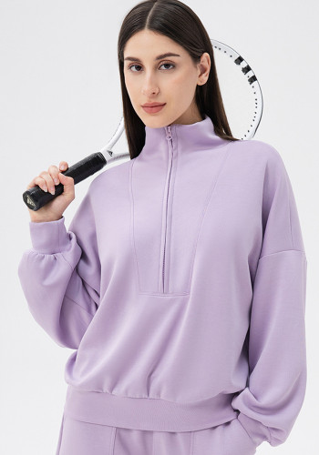 Fall Winter Women's Casual Loose Modal Stand Collar Sports Top for Running and Fitness