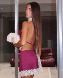 Women's Sexy Lace Trim Colorblock Cowl Neck Deep V Halter Neck Low Back Loose Casual Shorts Two-Piece Holiday Set
