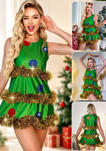 Christmas Adult Green Elf Christmas Tree Costume for Cosplay and Holiday Performances