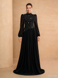 Women's Chic Floral Chiffon Long Sleeve Beaded Embroidered Maxi Dress
