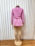 Women's Fashionable Colorblock Turn-Down Collar Button Pocket Long Sleeve Top and Cargo Mini Skirt Set