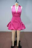 Fall Women's Sexy V Neck Slim Fit Lace-Up Puff Mini Dress