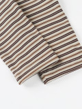 Women's Striped Two-Piece Set U Neck Low Cut Long Sleeve Slim Waist Top and Slim Fit Flared Pants