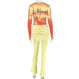 Women's Streetwear Casual Round Neck Long Sleeve Top and Flared Pants Two-Piece Set