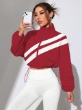 Fall Winter Women's Colorblock Diagonal Striped Stand Collar Cropped Sun Protection Jacket