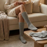 Fall Winter Women's Solid Color Ribbed Knit Mid-Calf Slouch Socks