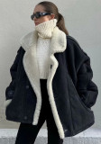 Women's Streetwear Turn-Down Collar Loose Suede Sherpa-Lined Jacket