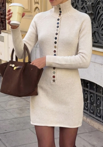 Fall Winter Women's Casual Loose Long Sleeve Knitting Button-Down Shirt Dress