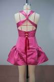 Fall Women's Sexy V Neck Slim Fit Lace-Up Puff Mini Dress