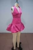 Fall Women's Sexy V Neck Slim Fit Lace-Up Puff Mini Dress