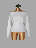 Fall Winter Women's Lace Patchwork Slash Shoulder Batwing Sleeves Loose Knit Sweater
