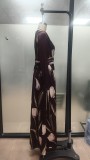 Women's Chic V Neck Printed Velvet Long Sleeve Slim Waist Evening Maxi Dress