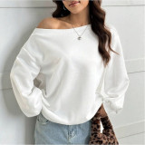 Fall Women's Casual Loose Solid Color Slash Shoulder Top