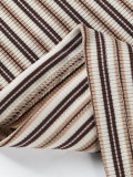 Women's Striped Two-Piece Set U Neck Low Cut Long Sleeve Slim Waist Top and Slim Fit Flared Pants