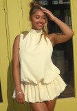 Women's Chic Halter Neck Low Back Solid Color Ruffle A-Line Mini Dress