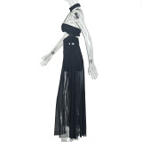 Women's Solid Color Low Back Strapless Mesh Bodycon Maxi Dress