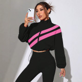 Fall Winter Women's Colorblock Diagonal Striped Stand Collar Cropped Sun Protection Jacket