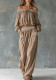 Women's Chic Off Shoulder Cropped Top Straight Leg Pants Holiday Two-Piece Set