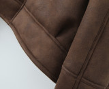 Women's Streetwear Turn-Down Collar Loose Suede Sherpa-Lined Jacket
