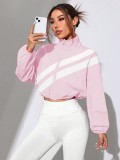 Fall Winter Women's Colorblock Diagonal Striped Stand Collar Cropped Sun Protection Jacket