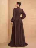 Women's Chic Floral Chiffon Long Sleeve Beaded Embroidered Maxi Dress
