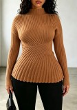 Fall Winter Women's Solid Color High Neck Slim Fit Long Sleeve Basic Knit Top