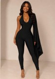 Women's Sexy Solid Color Low Back Asymmetric U Neck Slim Fit Sports Jumpsuit