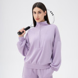 Fall Winter Women's Casual Loose Modal Stand Collar Sports Top for Running and Fitness