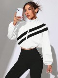 Fall Winter Women's Colorblock Diagonal Striped Stand Collar Cropped Sun Protection Jacket