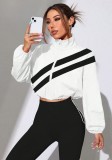 Fall Winter Women's Colorblock Diagonal Striped Stand Collar Cropped Sun Protection Jacket