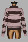 Women's Streetwear Casual Colorblock Striped Turndown Collar Loose Long Sleeve Knit Sweater