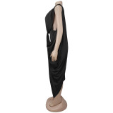 Women's Elegant Deep V Neck Hollow Out Low Back Slim Fit Dress