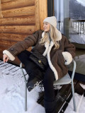 Women's Streetwear Turn-Down Collar Loose Suede Sherpa-Lined Jacket