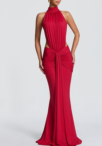 Fall Women's Chic Elegant Halter Neck Open Waist Bodycon Formal Party Maxi Dress