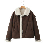 Women's Streetwear Turn-Down Collar Loose Suede Sherpa-Lined Jacket