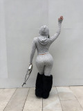 Fall Winter Women's Streetwear Leopard Print Hooded Slim Fit Top and Flared Animal Print Pants Set