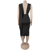 Women's Elegant Deep V Neck Hollow Out Low Back Slim Fit Dress