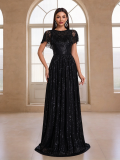 Women's Elegant Luxury Sequin Beaded Cape Evening Gown
